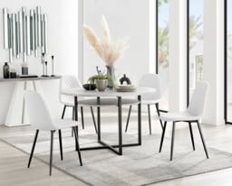 Adley Grey Concrete Effect Storage Dining Table & 4 Corona Black Leg Chairs - thumbnail 3
