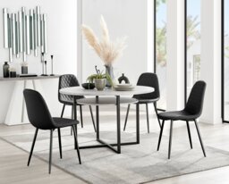 Adley Grey Concrete Effect Storage Dining Table & 4 Corona Black Leg Chairs - thumbnail 1