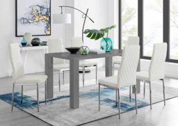 Pivero Grey High Gloss Dining Table And 6 Modern Milan Chairs Set - thumbnail 1