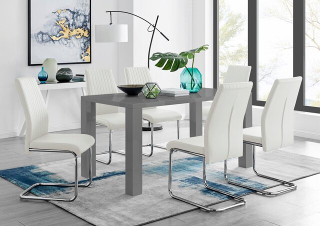 Pivero Grey High Gloss Dining Table and 6 Lorenzo Dining Chairs - image 1