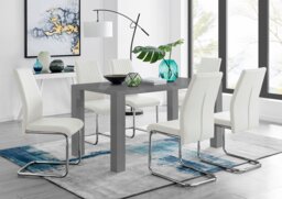 Pivero Grey High Gloss Dining Table and 6 Lorenzo Dining Chairs