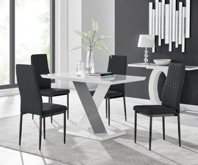 Monza 4 White/Grey Dining Table & 4 Milan Black Leg Chairs - image 1