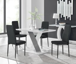 Monza 4 White/Grey Dining Table & 4 Milan Black Leg Chairs - thumbnail 1