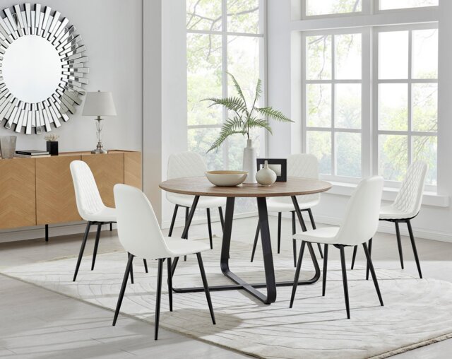Santorini Brown Round Dining Table And 6 Corona Black Leg Chairs - image 1