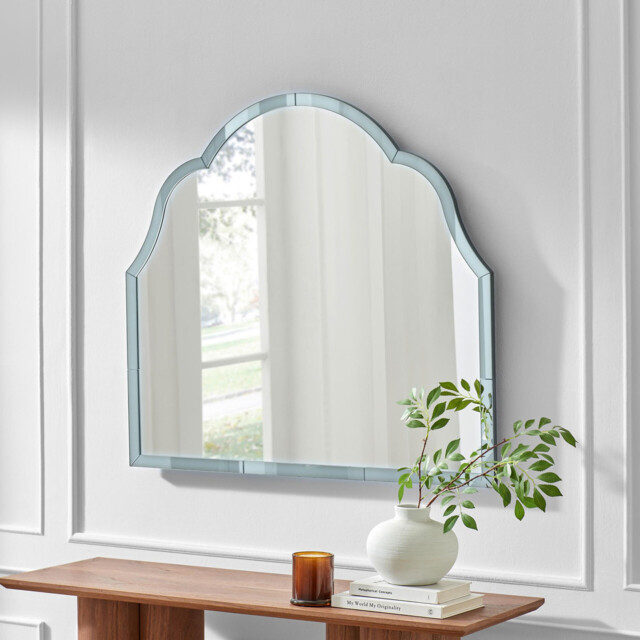Opaline Blue Ornate Large Arch Wall Mirror - image 1