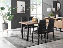 Kylo Brown Wood Effect Dining Table & 4 Milan Black Leg Chairs
