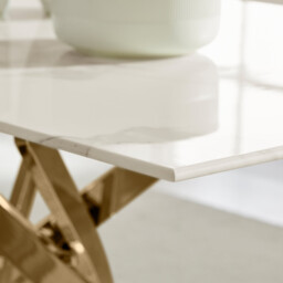Leonardo Rectangular White Marble Glass and Gold Metal 6 Seater Dining Table - thumbnail 4