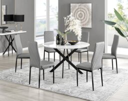 Novara White Gloss Black Leg 120cm Round Dining Table & 6 Milan Black Leg Chairs - thumbnail 1