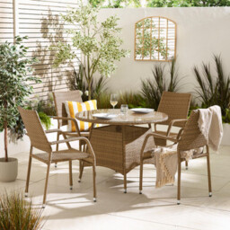 Antigua Beige Rattan 4 Seat Round Table Garden Dining Set