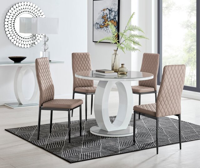 Giovani Round Grey 100cm Table and 4 Milan Black Leg Chairs - image 1