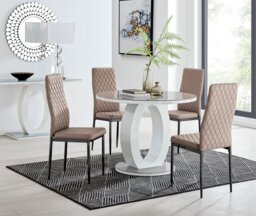 Giovani Round Grey 100cm Table and 4 Milan Black Leg Chairs