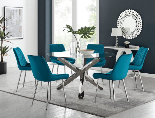 Vogue Round Dining Table and 6 Pesaro Silver Leg Chairs - image 1