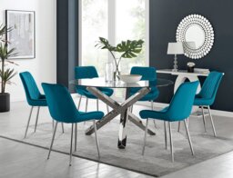 Vogue Round Dining Table and 6 Pesaro Silver Leg Chairs - thumbnail 1