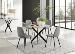 Novara White Marble Black Leg Round Dining Table & 4 Corona Black Leg Chairs - thumbnail 3