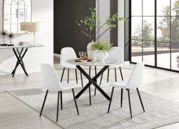 Novara White Marble Black Leg Round Dining Table & 4 Corona Black Leg Chairs - thumbnail 4