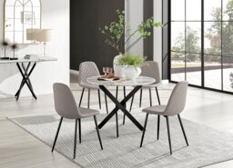 Novara White Marble Black Leg Round Dining Table & 4 Corona Black Leg Chairs - thumbnail 1