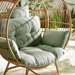 Furniturebox Boca Beige & Green Cocoon Garden Egg Chair, Rattan in Beige/Green - Size: 123x149x83 cm - thumbnail 4