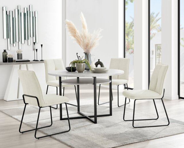 Adley Grey Concrete Effect Storage Dining Table & 4 Halle Chairs - image 1