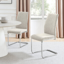 2x Lorenzo Cream Fabric Dining Chairs Silver Legs