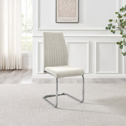 2x Lorenzo Cream Fabric Dining Chairs Silver Legs - thumbnail 4