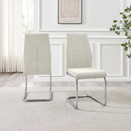 2x Lorenzo Cream Fabric Dining Chairs Silver Legs - thumbnail 3