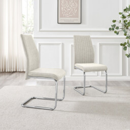 2x Lorenzo Cream Fabric Dining Chairs Silver Legs - thumbnail 2