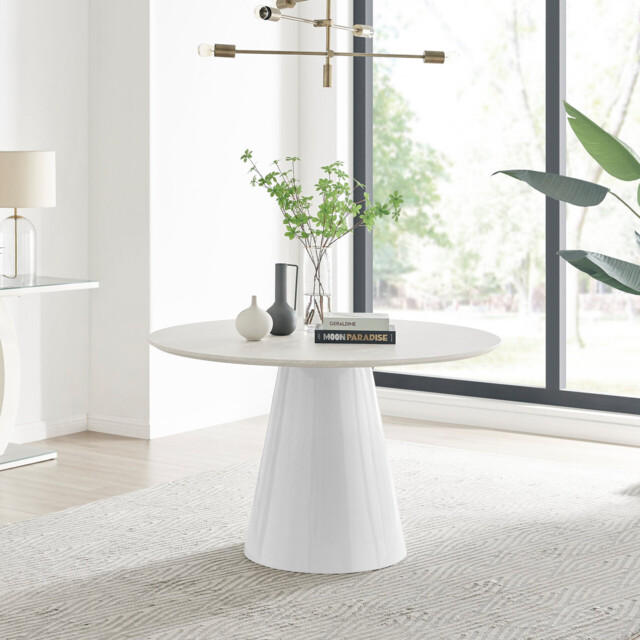 Palma Round Beige Stone Effect 4-6 Seater Dining Table - image 1