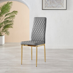 6x Milan Grey Gold Hatched Faux Leather Dining Chairs - thumbnail 4