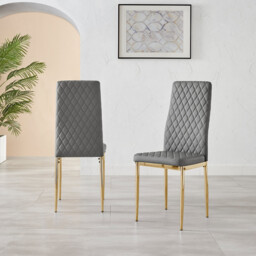 6x Milan Grey Gold Hatched Faux Leather Dining Chairs - thumbnail 3