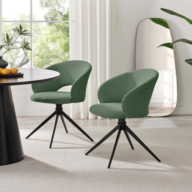 2x Anika Green Fabric Swivel Dining Chairs - image 1