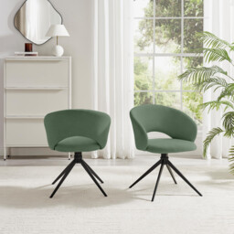 2x Anika Green Fabric Swivel Dining Chairs - thumbnail 4