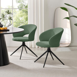 2x Anika Green Fabric Swivel Dining Chairs