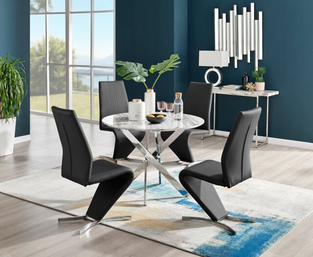 Novara White Marble Round Dining Table & 4 Willow Chairs - image 1