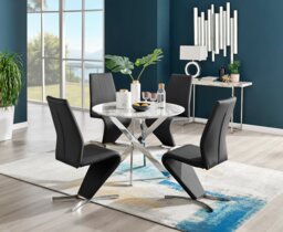 Novara White Marble Round Dining Table & 4 Willow Chairs - thumbnail 1
