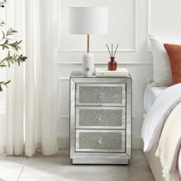 Stella 3 Drawer Crushed Diamond Mirrored Bedside Table - thumbnail 2