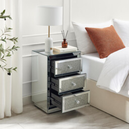 Stella 3 Drawer Crushed Diamond Mirrored Bedside Table - thumbnail 3