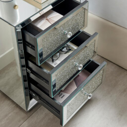 Stella 3 Drawer Crushed Diamond Mirrored Bedside Table - thumbnail 4