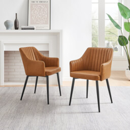 2x Calla Tan Faux Leather Dining Chairs - thumbnail 3