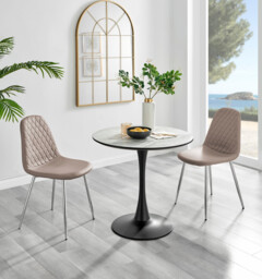 Elina White Marble Effect Round Dining Table & 2 Corona Silver Chairs - thumbnail 2