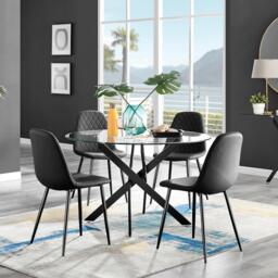 Novara Black Leg 120cm Round Glass Dining Table & 4 Corona Black Leg Chairs - thumbnail 1