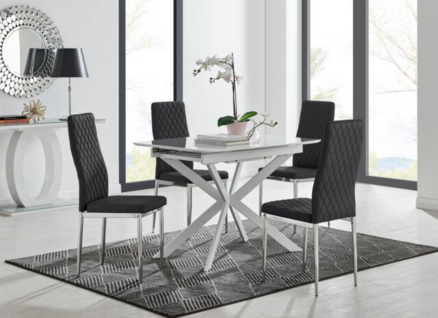 Lira 120 Extending Dining Table and 4 Milan Chrome Leg Chairs - image 1