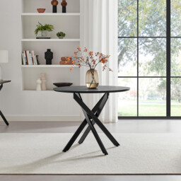 Novara 100cm Black Top Round Dining Table & 4 Oak Masa Chairs - thumbnail 3