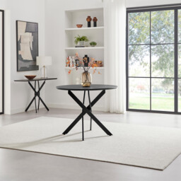 Novara 100cm Black Top Round Dining Table & 4 Oak Masa Chairs - thumbnail 2