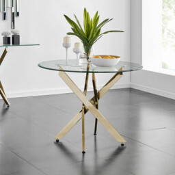 Novara Round Glass and Gold Metal 4 Seater Dining Table