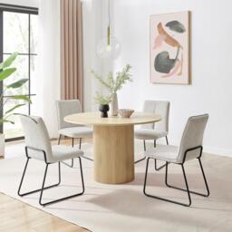 Penrose Oak Round Dining Table & 4 Halle Chairs - thumbnail 1