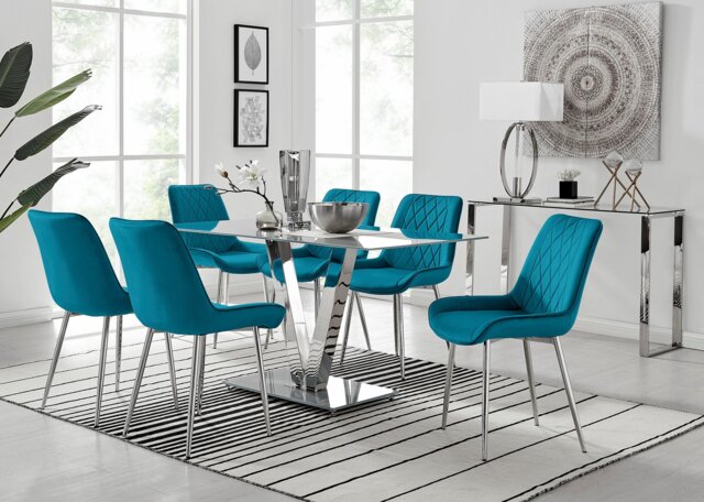 Florini V Grey Dining Table and 6 Pesaro Silver Leg Chairs - image 1