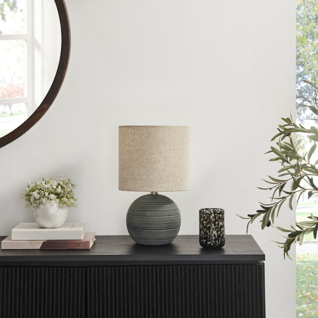 Ripple Grey & Black Textured Ceramic Round Table Lamp - image 1