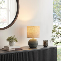 Ripple Grey & Black Textured Ceramic Round Table Lamp - thumbnail 2