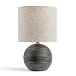 Ripple Grey & Black Textured Ceramic Round Table Lamp - thumbnail 4