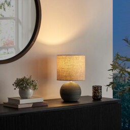 Ripple Grey & Black Textured Ceramic Round Table Lamp - thumbnail 3